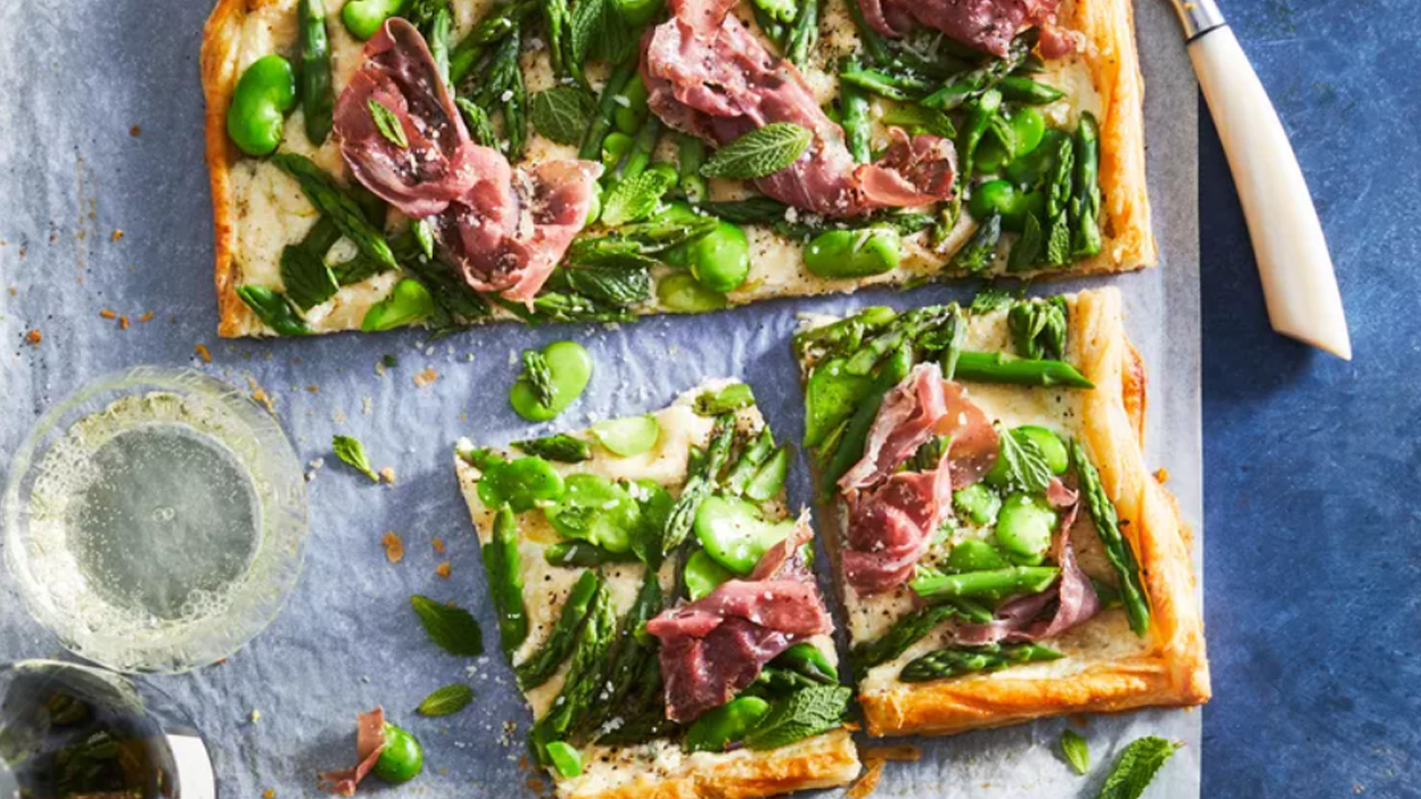 Asparagus and Fava Bean Tart with Herbed Ricotta