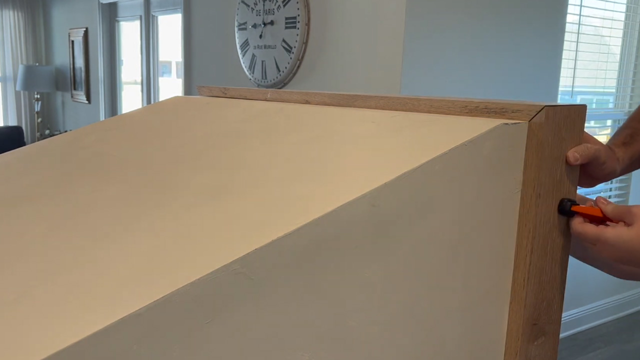 Attach white oak trims to the DIY range hood cover