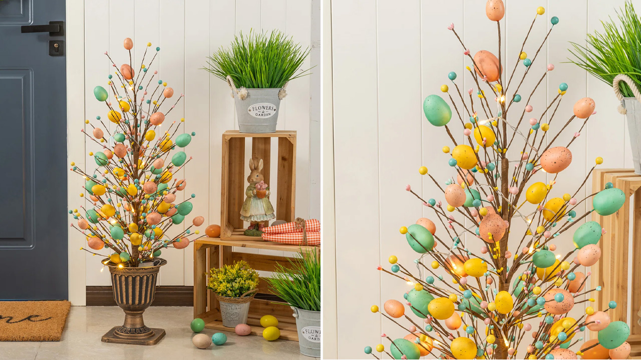 Easter Egg & Berries Urn Porch Tree