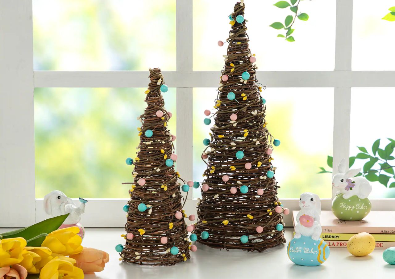 Easter Rattan & Berries Table Tree Set