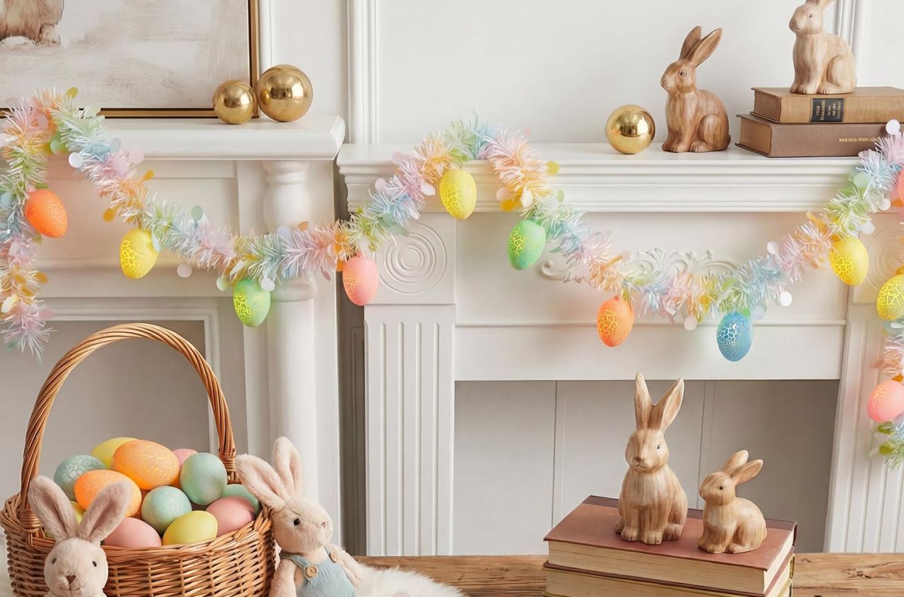 Egg String Lights & Pastel Tinsel Set Garland