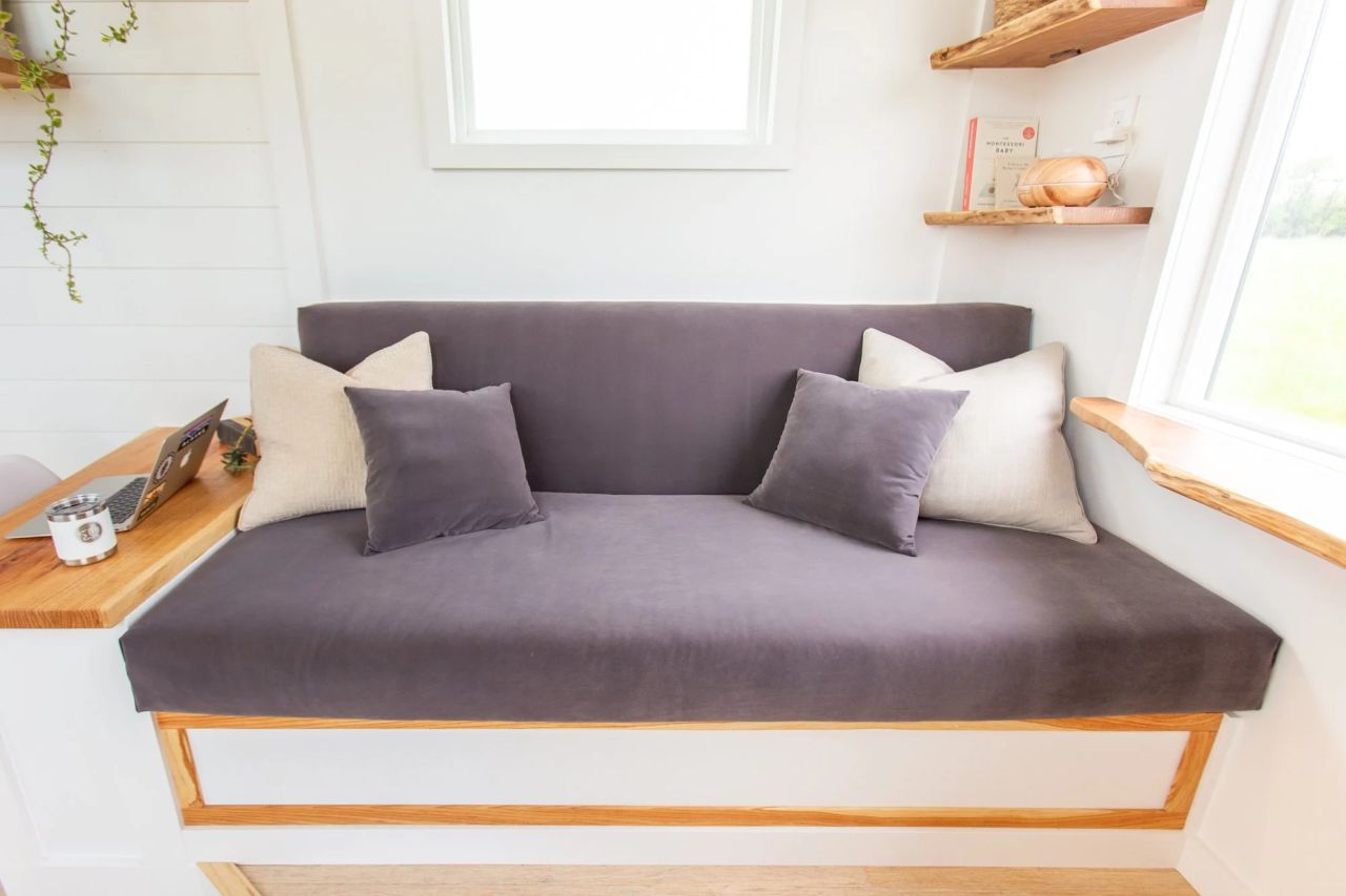Living room of Elderberry tiny home on wheels