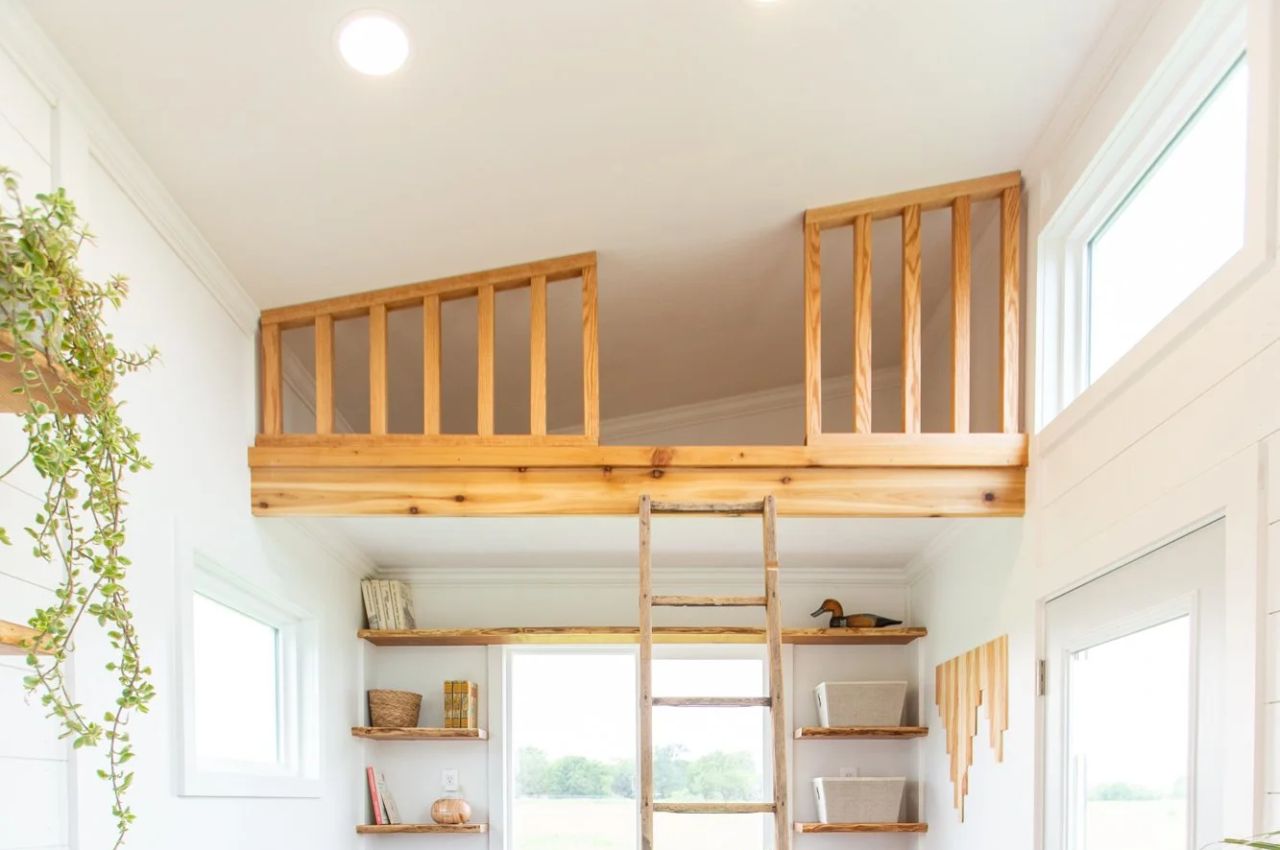 Loft of Elderberry tiny home on wheels