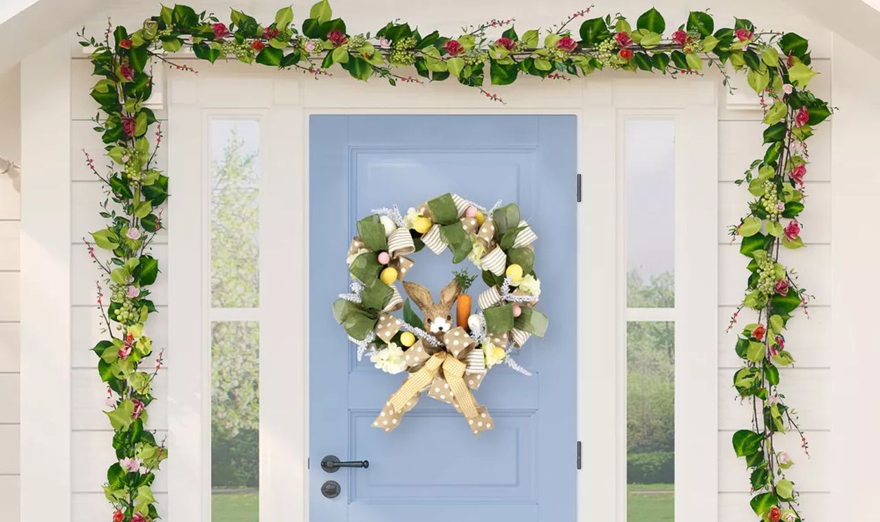 Northlight Bunny and Bows Floral Easter Wreath