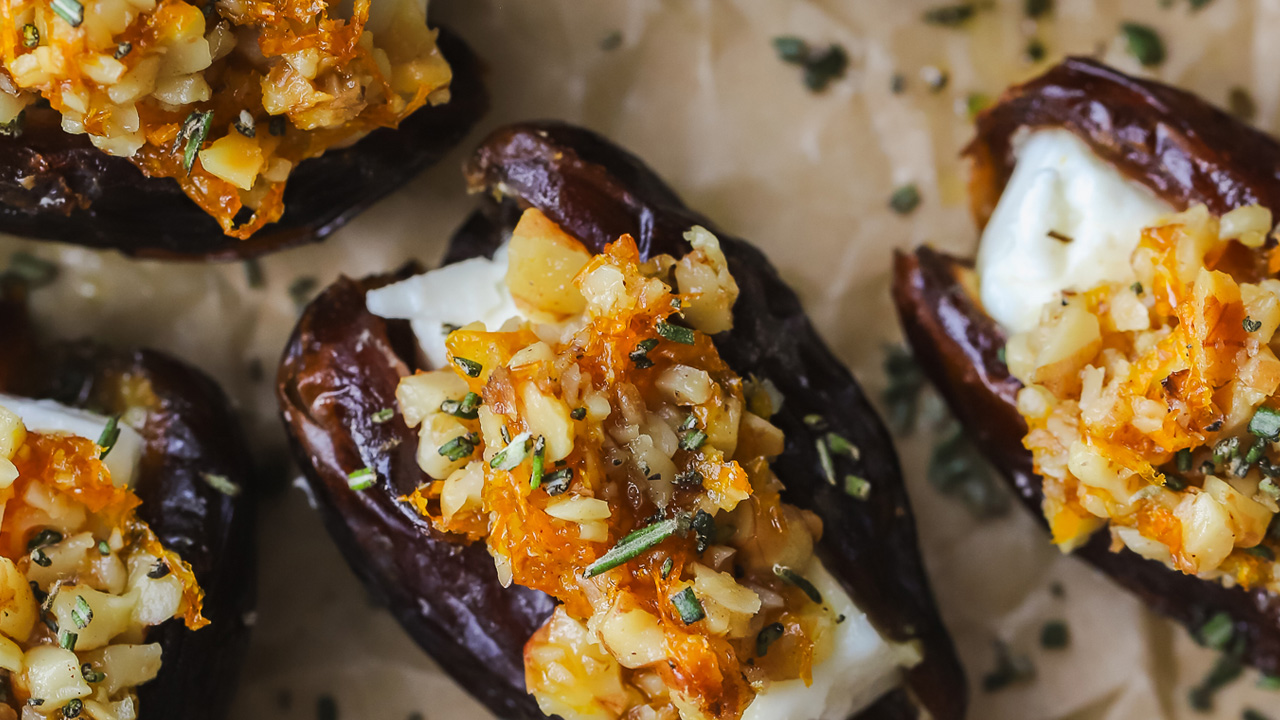 Roasted Feta Stuffed Dates Appetizer with Walnuts