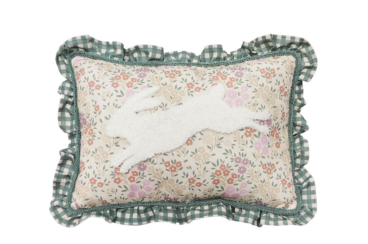 Running Bunny Floral Throw Pillow