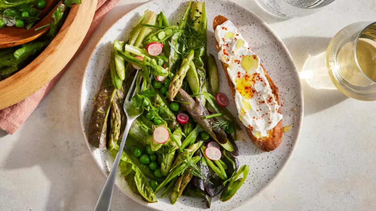 Spring Gem Salad With Soft Herbs and Labneh Toasts