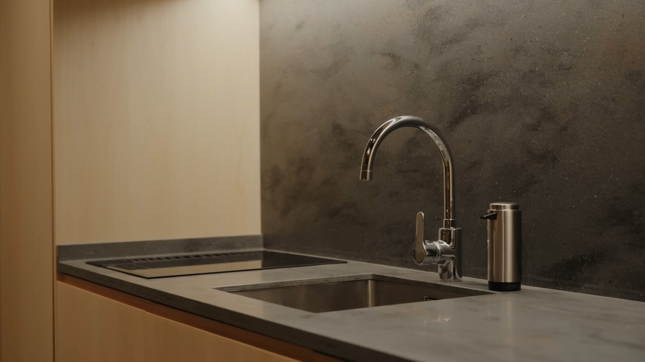 The kitchen has modern appeal