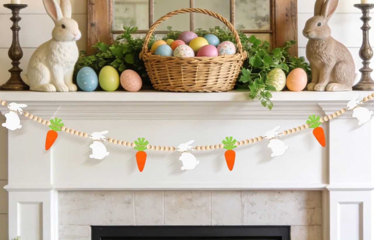 Wooden Bunny Carrot Garland
