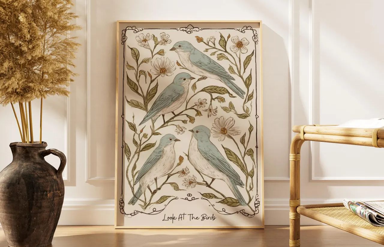 Bible Verse Floral Vintage Bird Print
