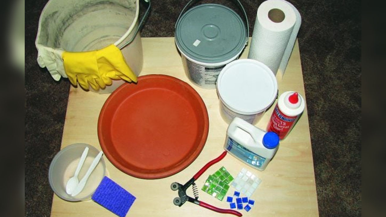 materials needed to complete the DIY birdbath project