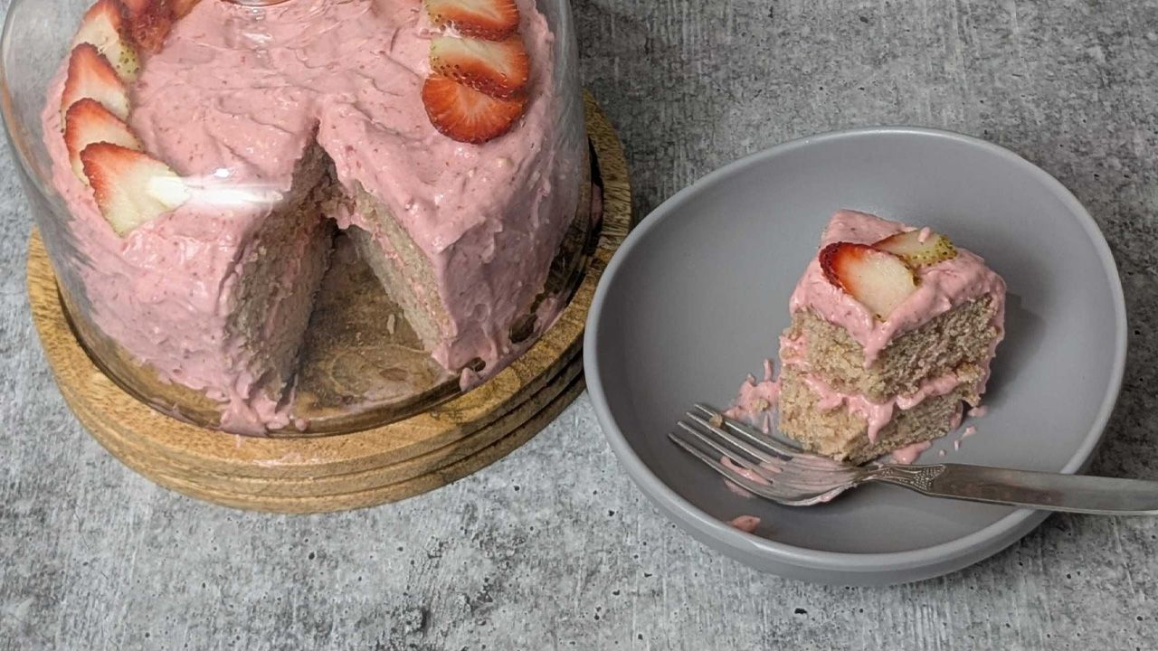 Eggless Strawberry Cake With Lush Cream Cheese Frosting