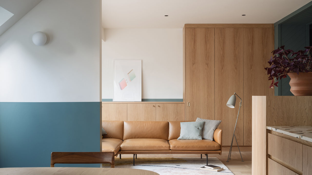 Spacious living zone looks bright