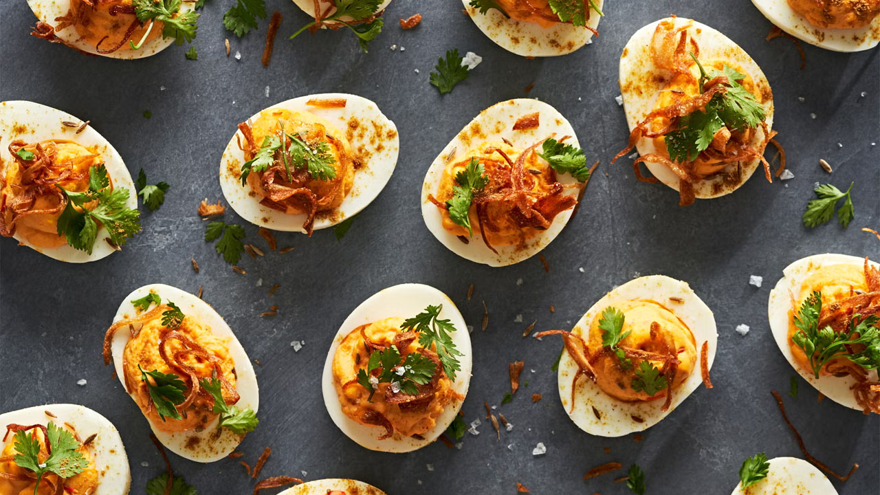 Harissa Deviled Eggs
