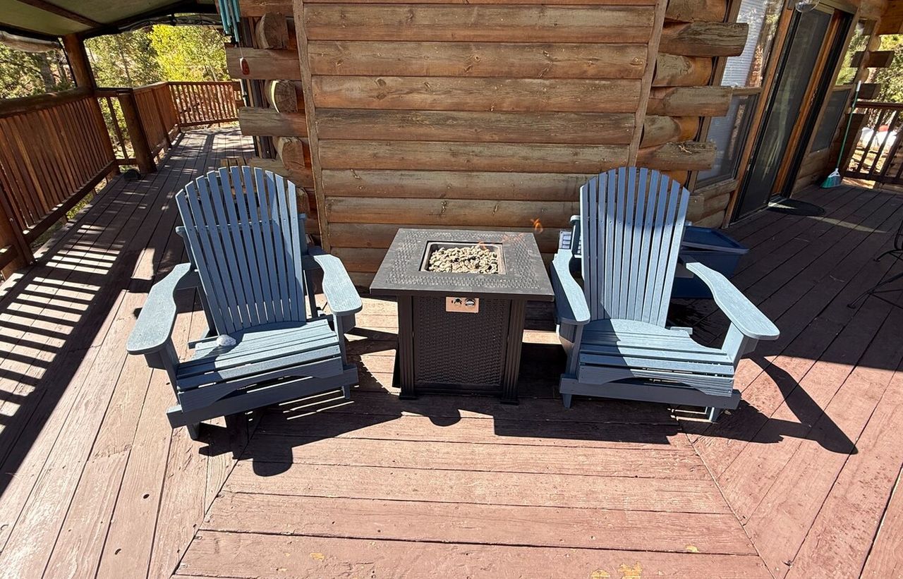 Outdoors of secluded mountain cabin