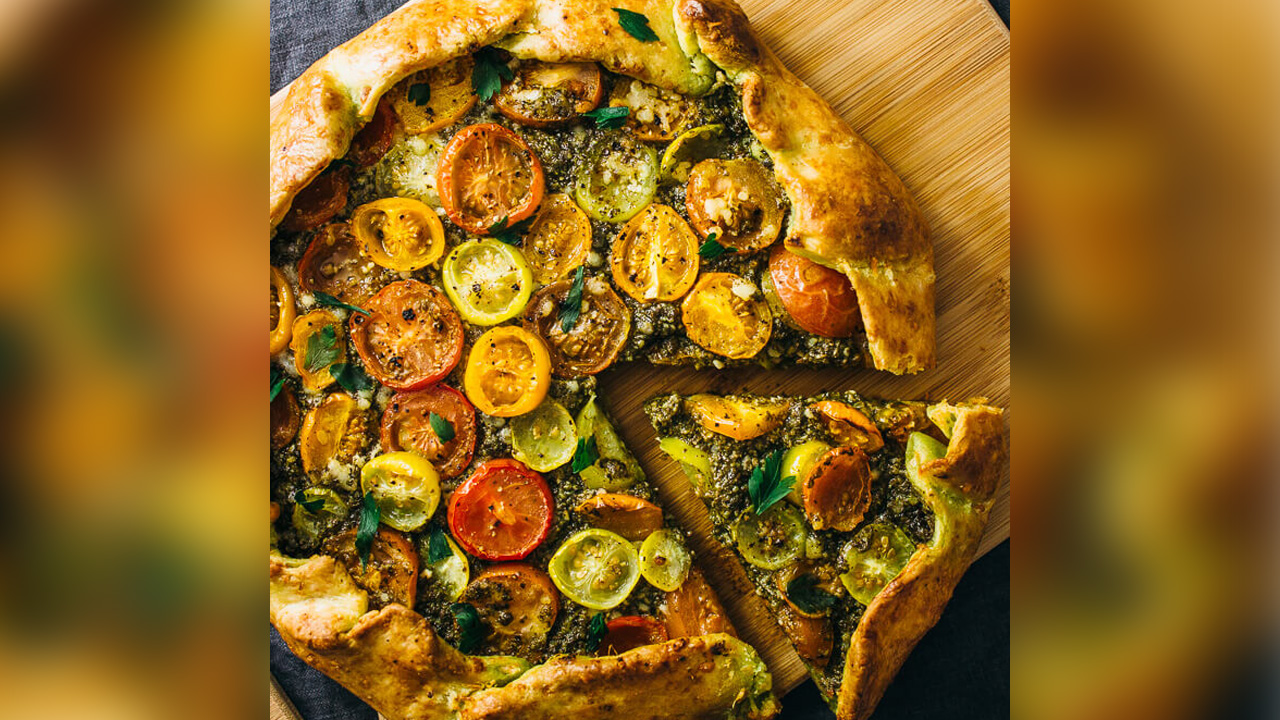 Savory Galette with Pesto and Heirloom Tomatoes