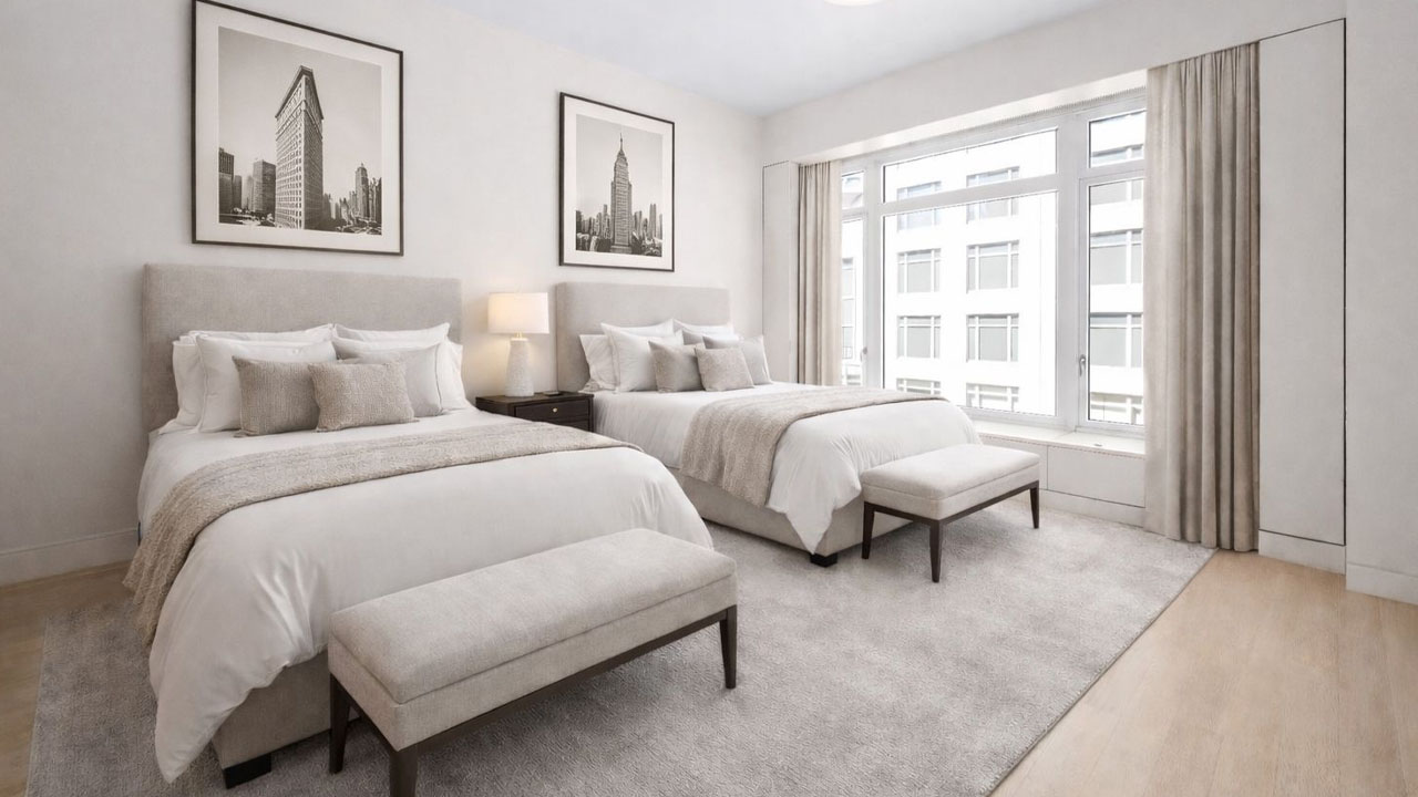 Cozy bedroom flooded with natural light
