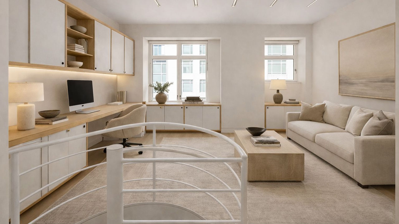 The spiral staircase leading to fourth bedroom