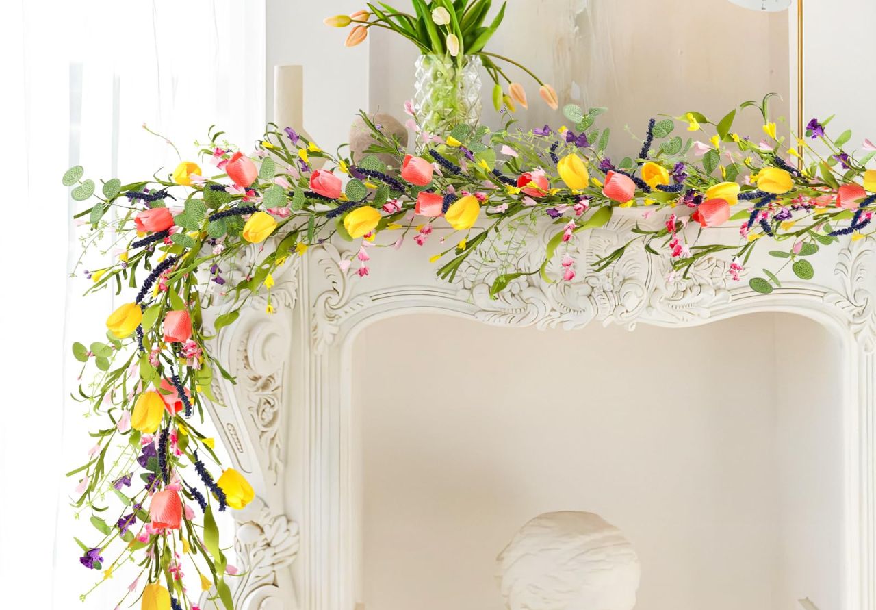 Tulip Flower Garland With Eucalyptus