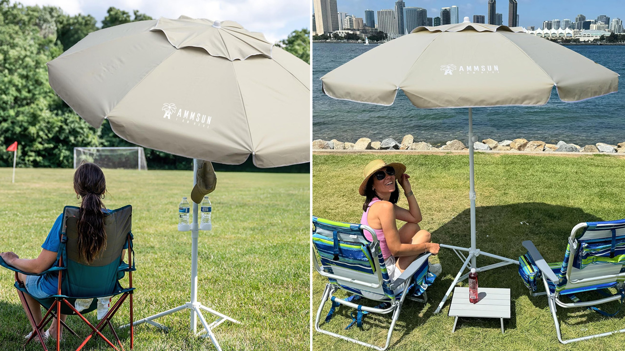 AMMSUN Space-Saving Garden Umbrella with two way tilt