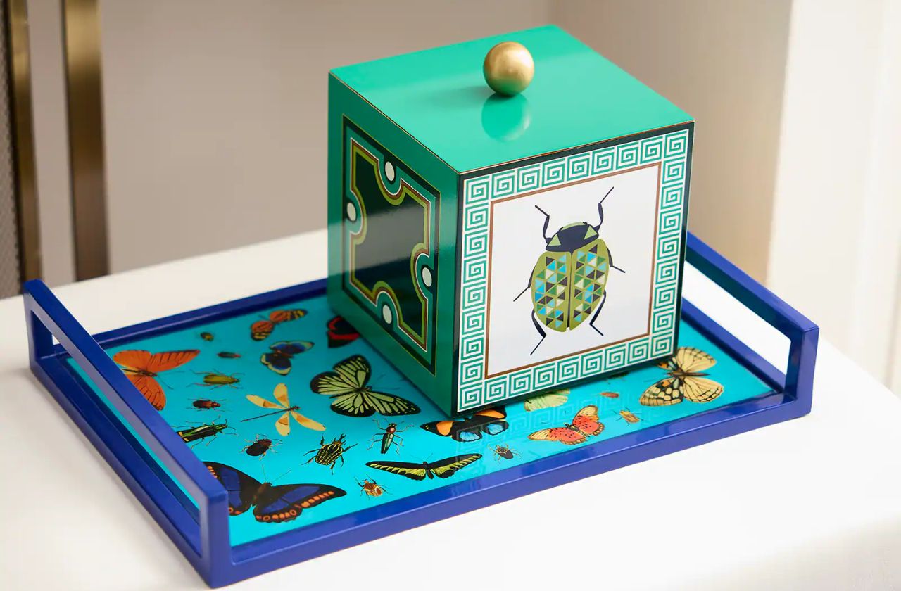 Blue Butterflies Metal Tabletop Tray