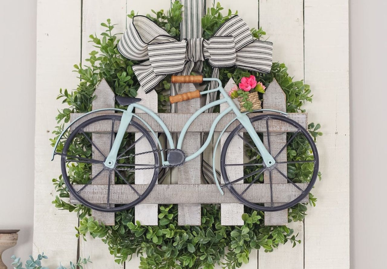 DIY Boxwood & Bicycle Spring Wreath
