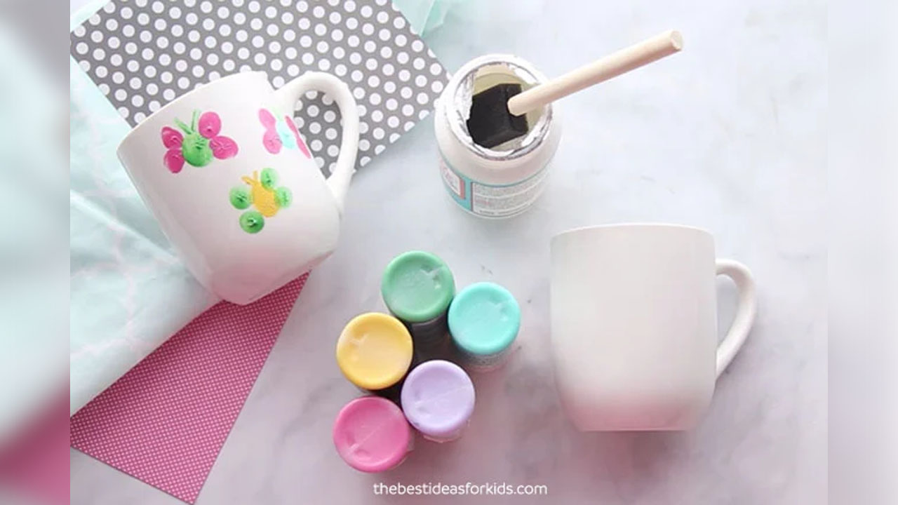 DIY Fingerprint Butterfly Mug Painting