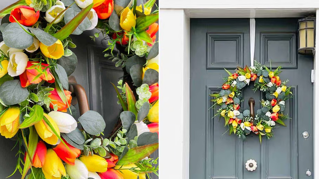 Faux Tulip DIY Door Wreath For Spring