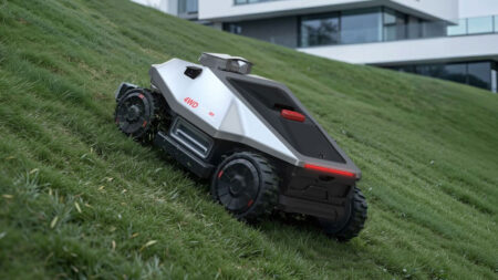 This Cybertruck-Inspired Lawn Mower Masters Slopes Without Slipping GOKO M6 Robotic Lawn Mower