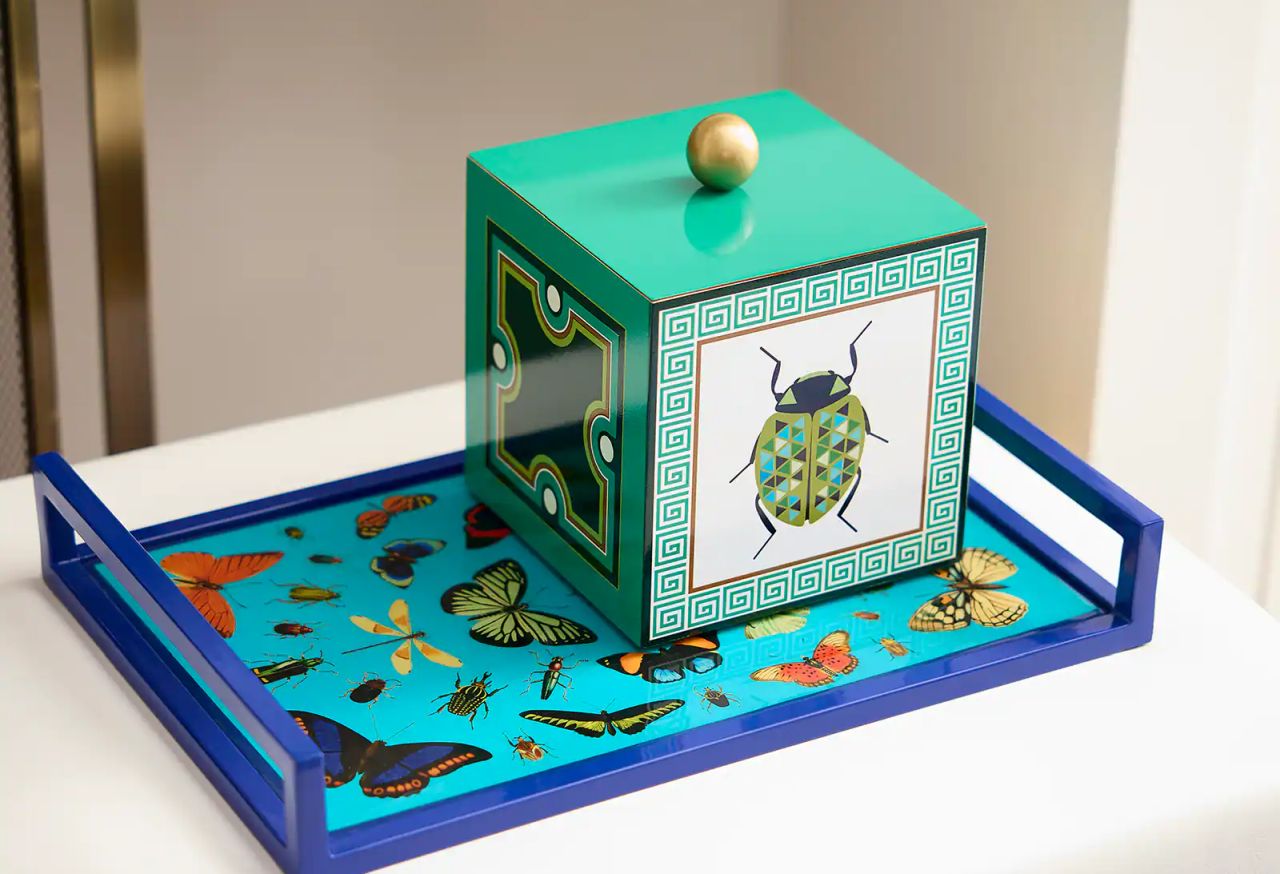 Green Greek Key & Geometric Beetle Tabletop Box