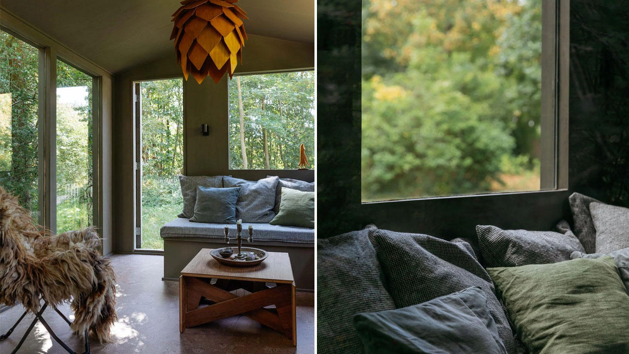 The spacious living room has plenty gazing
