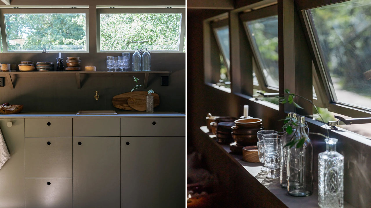 The cabinetry of kitchen has ample built-in storage