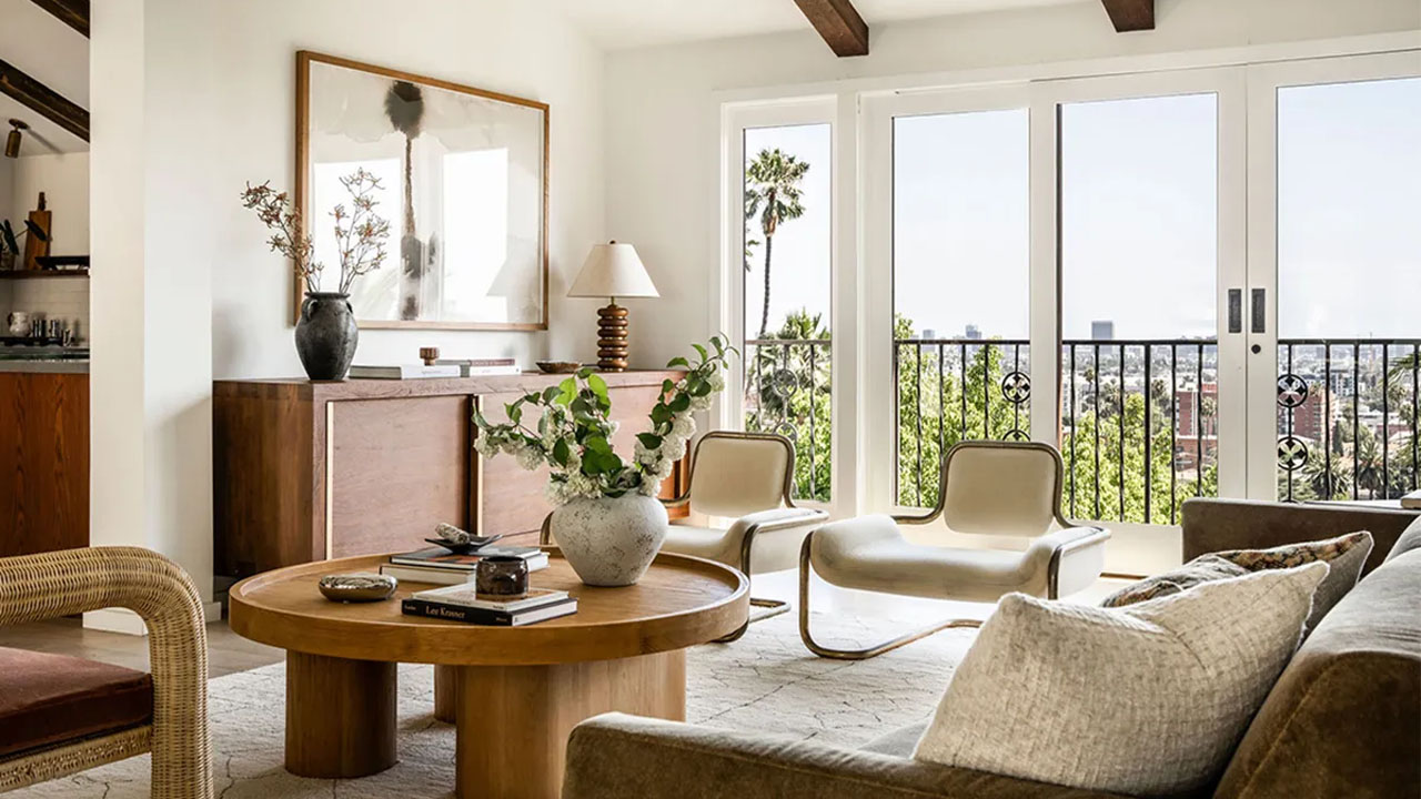 The interior of Los Feliz Oaks Spanish-Style House offers sweeping views of the city
