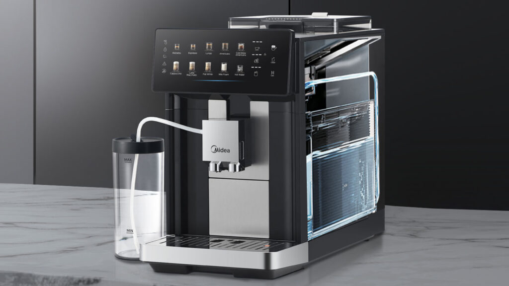 Midea 10-in-1 Fully Automatic Espresso Machine is Costco’s Hottest New Coffee Gear Front side of Midea 10-in-1 Fully Automatic Espresso Machine