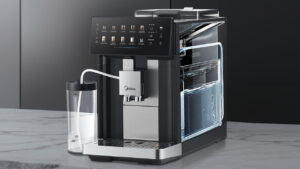 Midea 10-in-1 Fully Automatic Espresso Machine is Costco’s Hottest New Coffee Gear Front side of Midea 10-in-1 Fully Automatic Espresso Machine