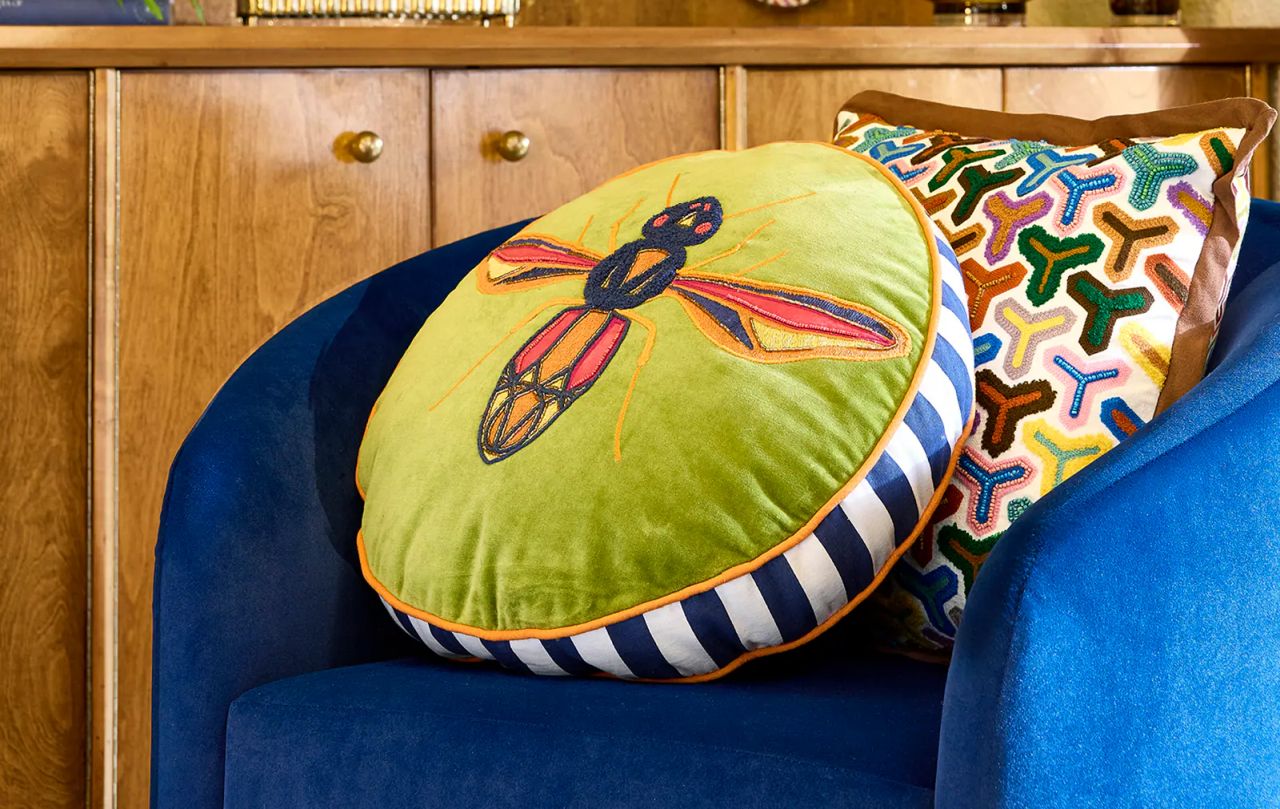 Round Bee Beaded Pillow
