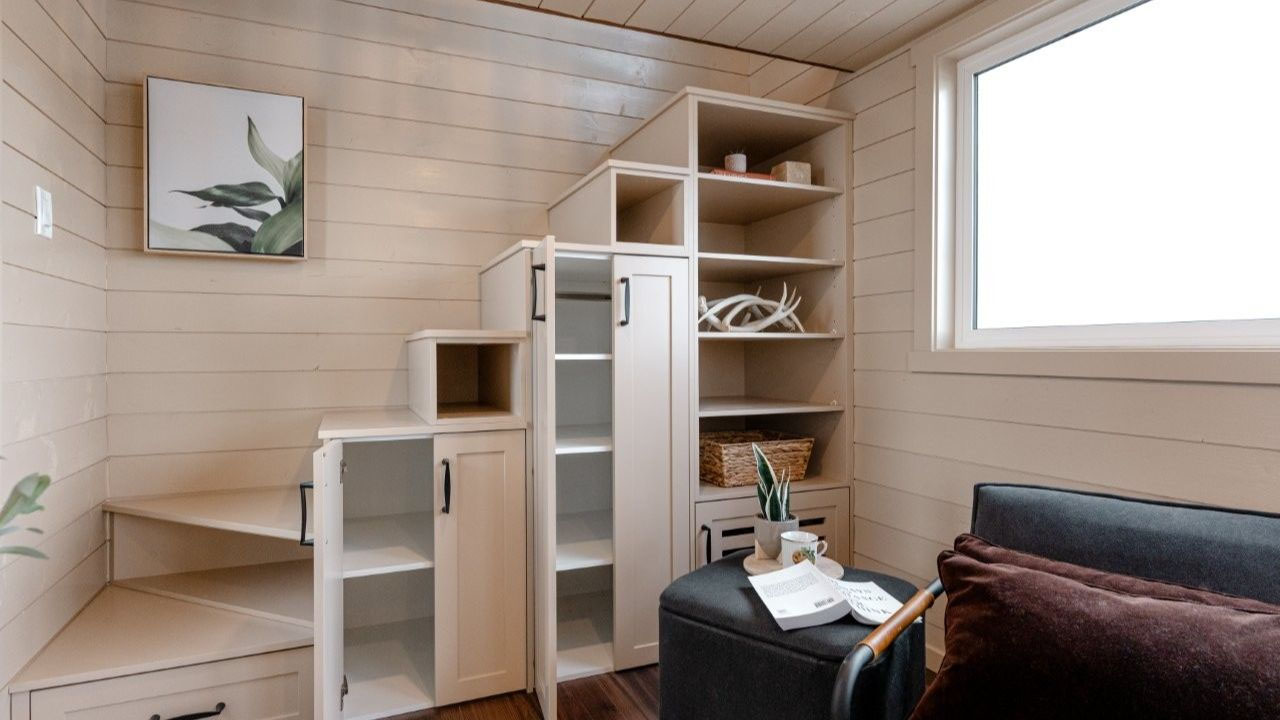 Ruby Bar Harbor Tiny House - storage staircase