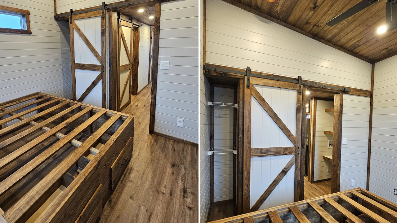 The main floor bedroom of Skyview tiny house