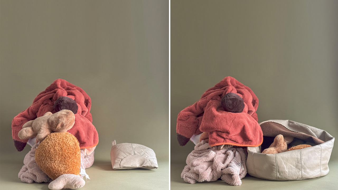Stuffable Pouf ideal storage for winter apparel