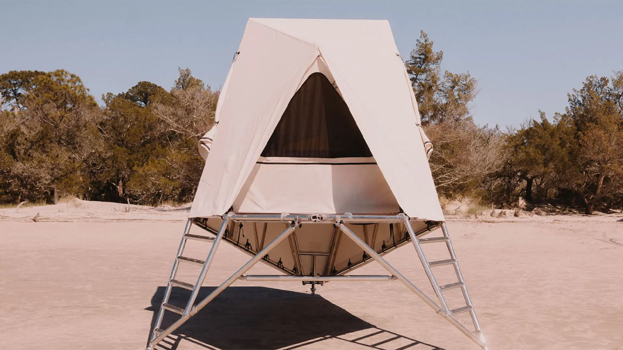 The geometric, tree-house like K1 tent