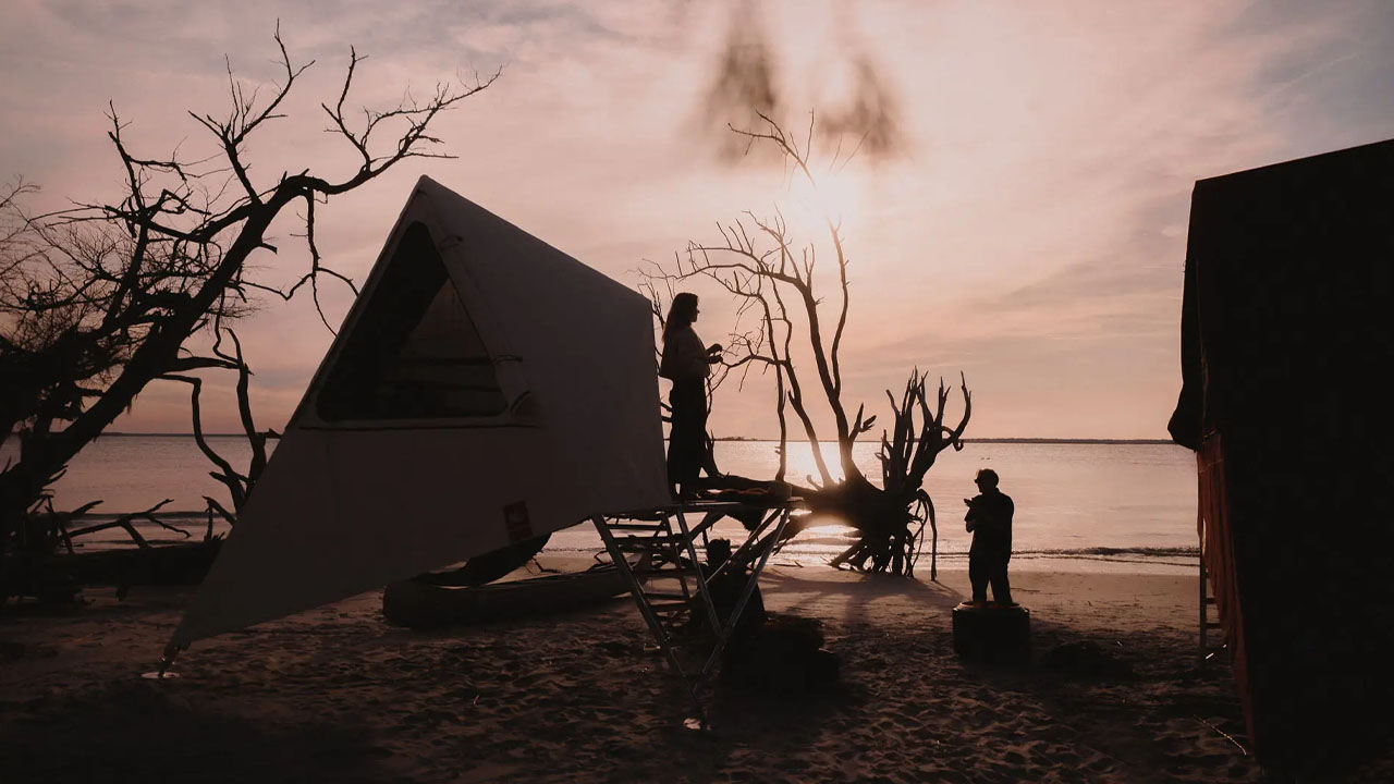The K1 tent set against stunning scenic location