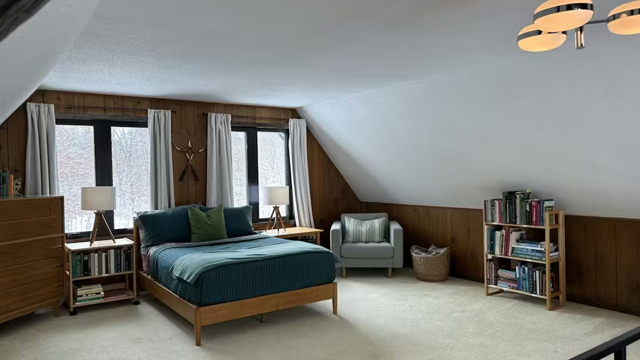 The loft bedroom wrapped in soft carpets