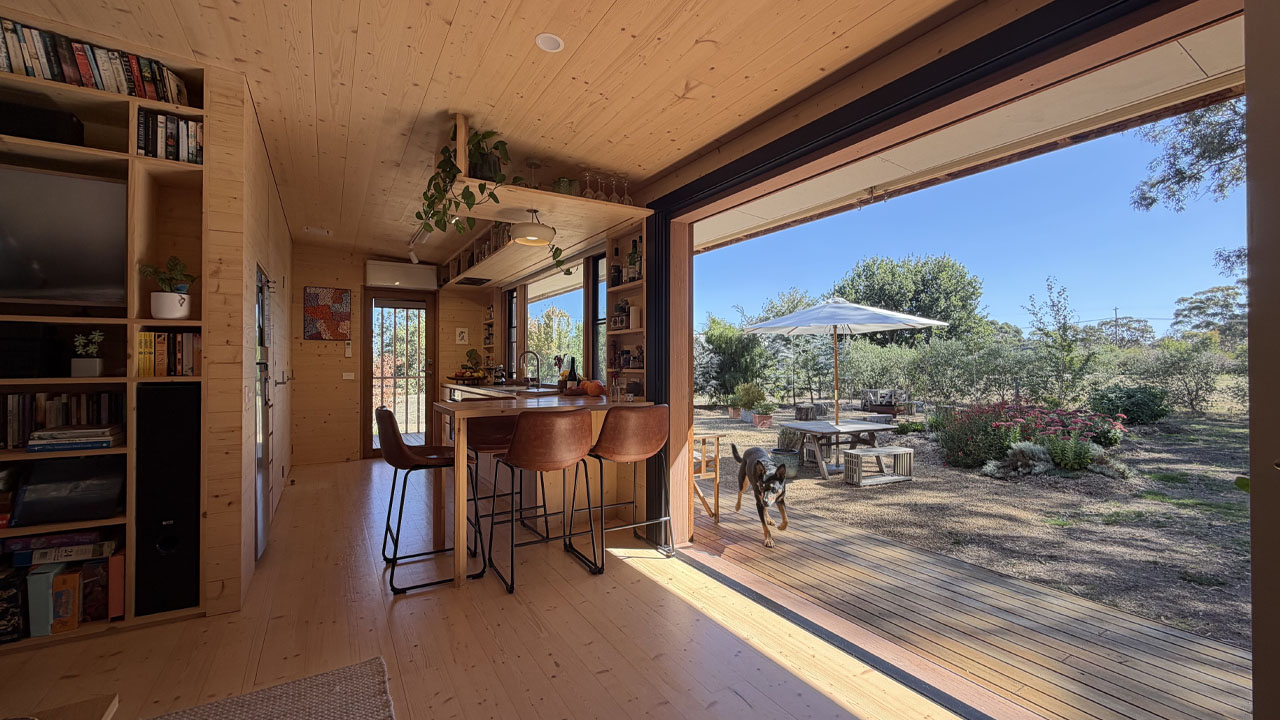 The glazed door blurs boundary with indoor