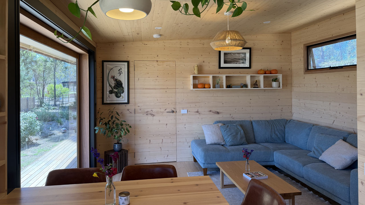 The door disappears into the wall of the Mountain Studio