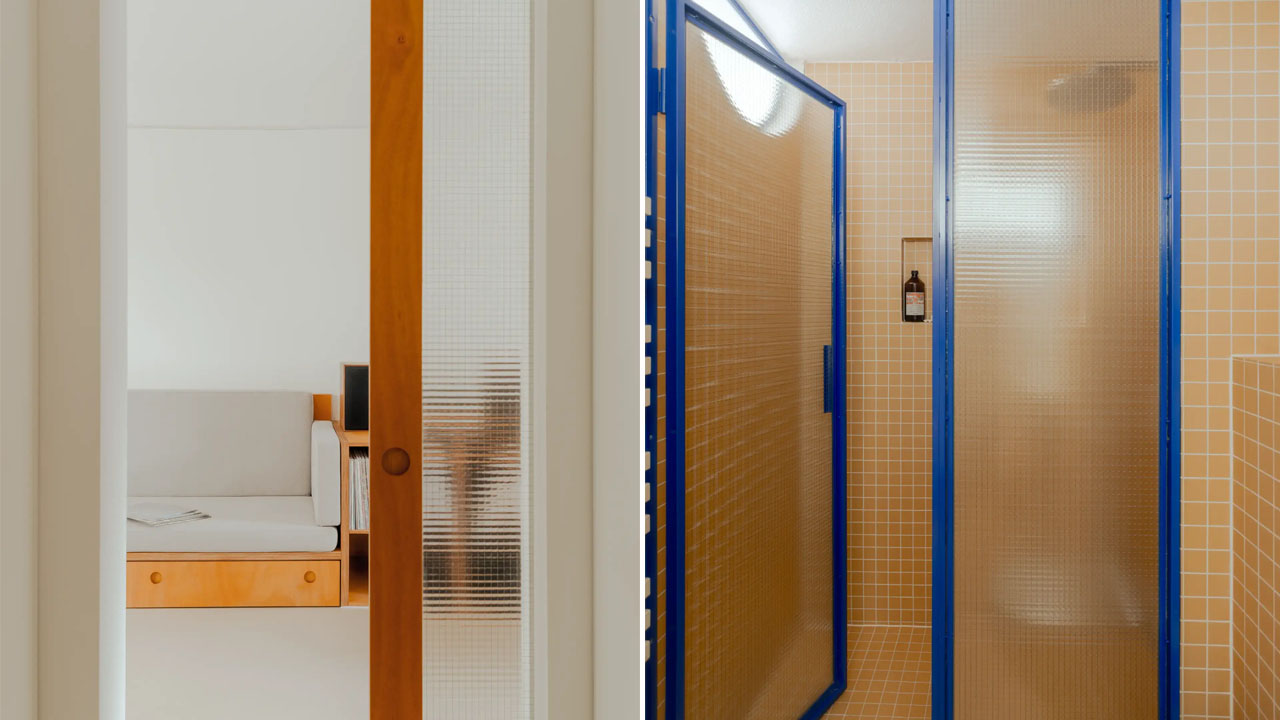 The translucent, frosted glazing ensures privacy.