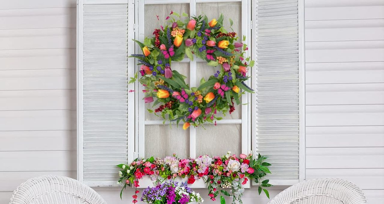 Tulip Wreath for Front Door with Purple Tassels