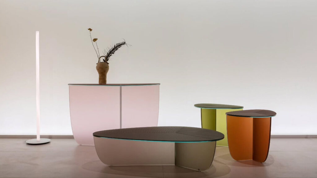 Akur Table Collection Plays With Oragnic Glass Shapes That Diffuse Light Akur Collection