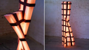 Wrap Floor Lamp Depicts Gravitational Warpage Across Time Through Fluid Illumination Wrap Lamp