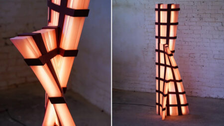 Wrap Floor Lamp Depicts Gravitational Warpage Across Time Through Fluid Illumination Wrap Lamp