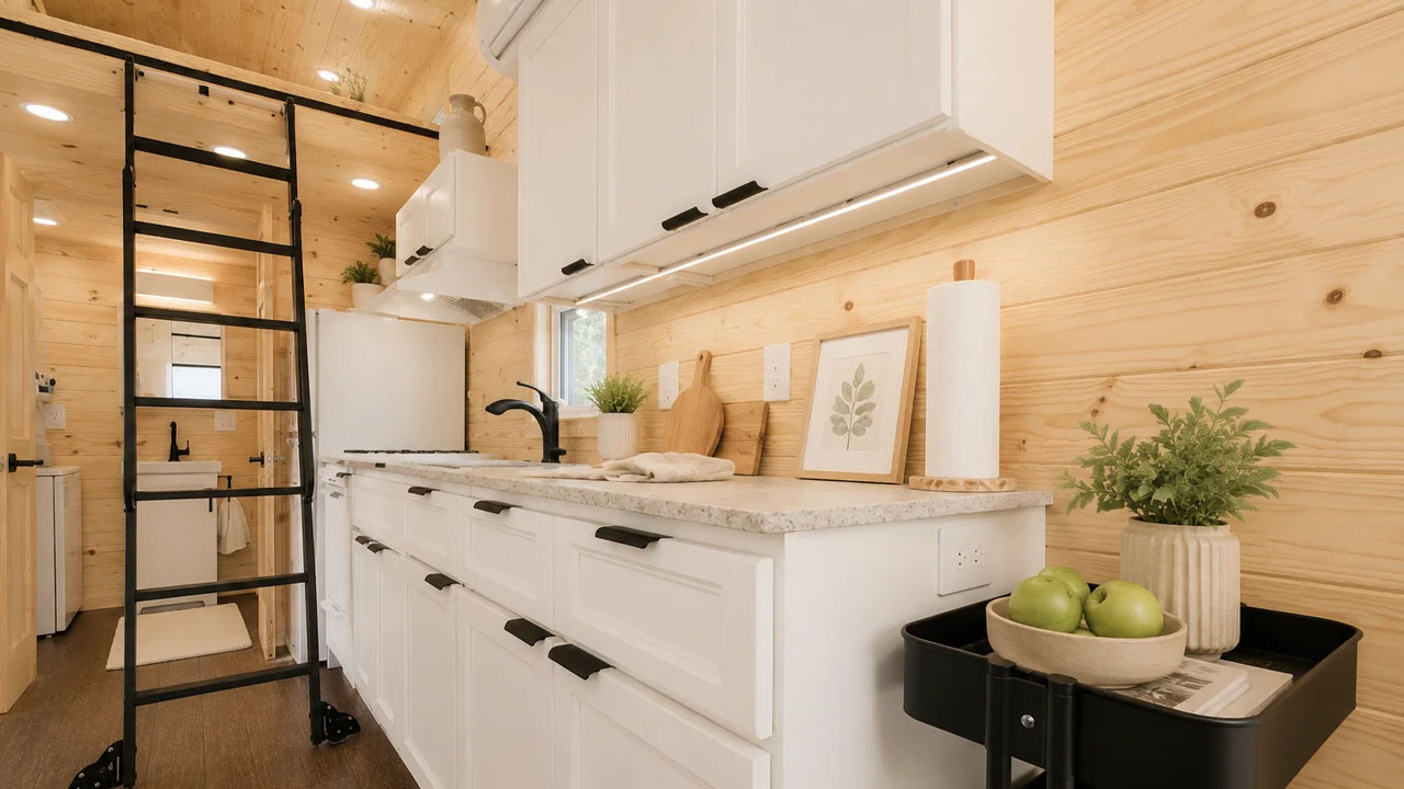 The large cabinetry provides ample storage